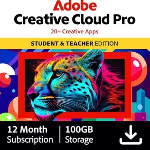 Adobe Creative Cloud Pro STE | Student & Teacher Edition | 20+ creative apps plus 100GB Storage |12-Month Subscription | PC/Mac