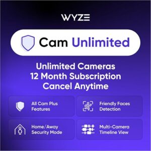 Wyze Security Plan - Cam Unlimited | Unlimited Cameras | 1 Month Subscription. Full AI features | Facial Recognition for Friendly Faces | Smart Detection for Person, Pet, Package, Vehicle and Glass Break | Security Surveillance and Monitoring | Rolling 14 Days Event Video Recording | Activation Required | Cancel Anytime
